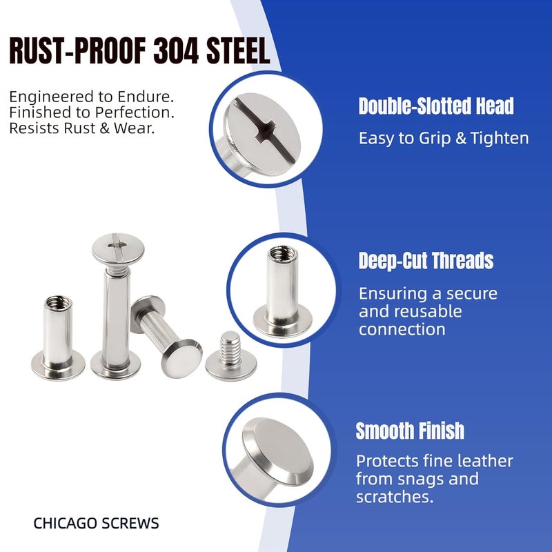 LBYNKY 115 Sets Chicago Screws Kit for Leather Crafts, 304 Stainless Steel Binding Screws Rivet, 8 Sizes (M5x4/5/6/8/10/12/15/20mm) Binding Post with Tools for DIY Projects, Belts, Books & Repairs - Image 5